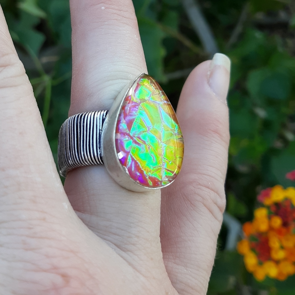 New Unique Triplet Opal Silver Ring.